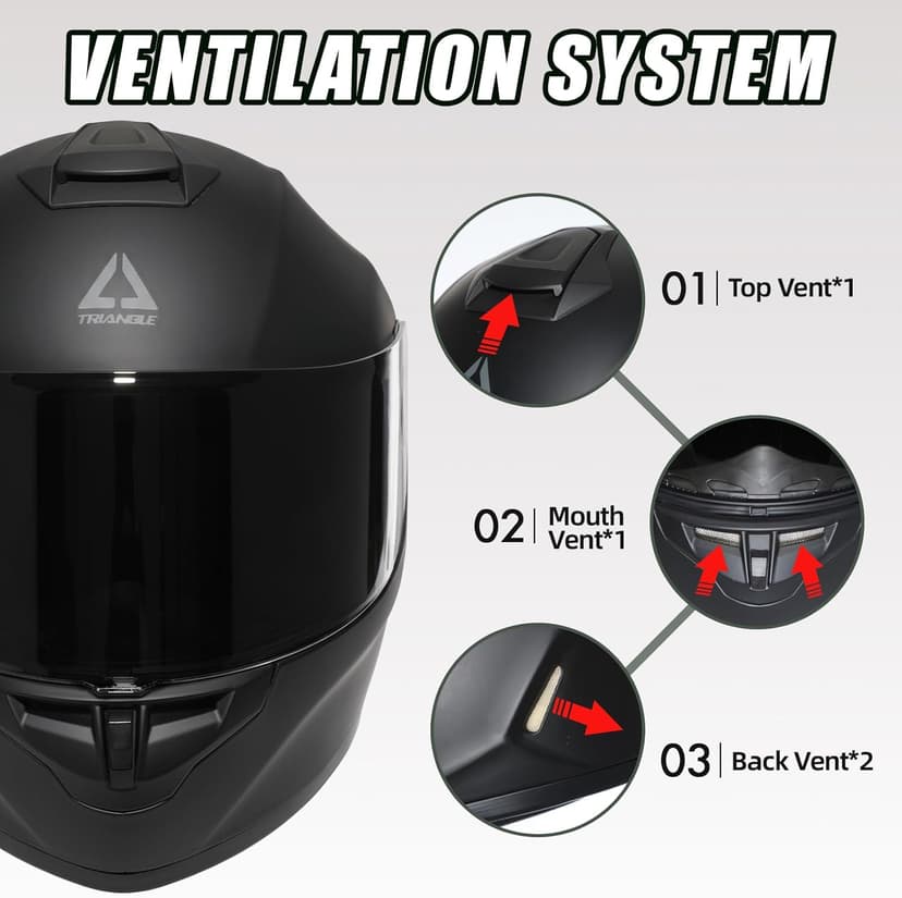 TRIANGLE Full Face Motorcycle Helmet DOT Approved, Street Bike Racing Helmet for Men Women with Tinted & Clear Visors & Carrying Bag
