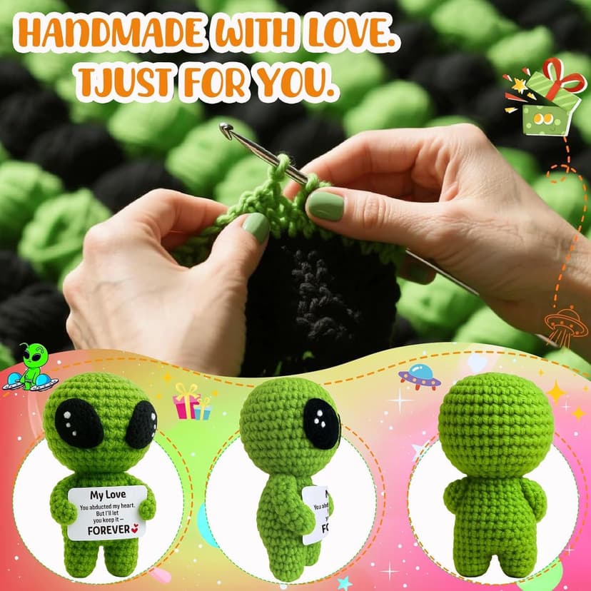 MAMAGIFTREE Romantic Alien Gift for Girlfriend Boyfriend – Handmade Crochet Love Keepsake with “You Abducted My Heart” Message Card – Cute Valentines Day for Her Him Wife Husband B0FM8BPWTP