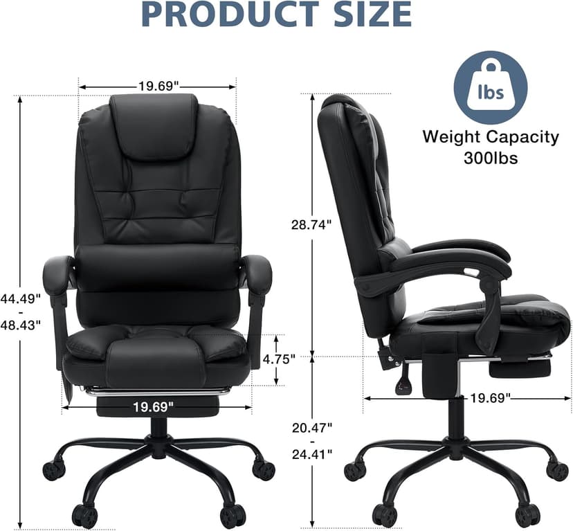 HOFFREE Massage Office Chair with Foot Rest 7 Points Vibration Ergonomic Executive Desk Chair Leather Computer Office Chair Black