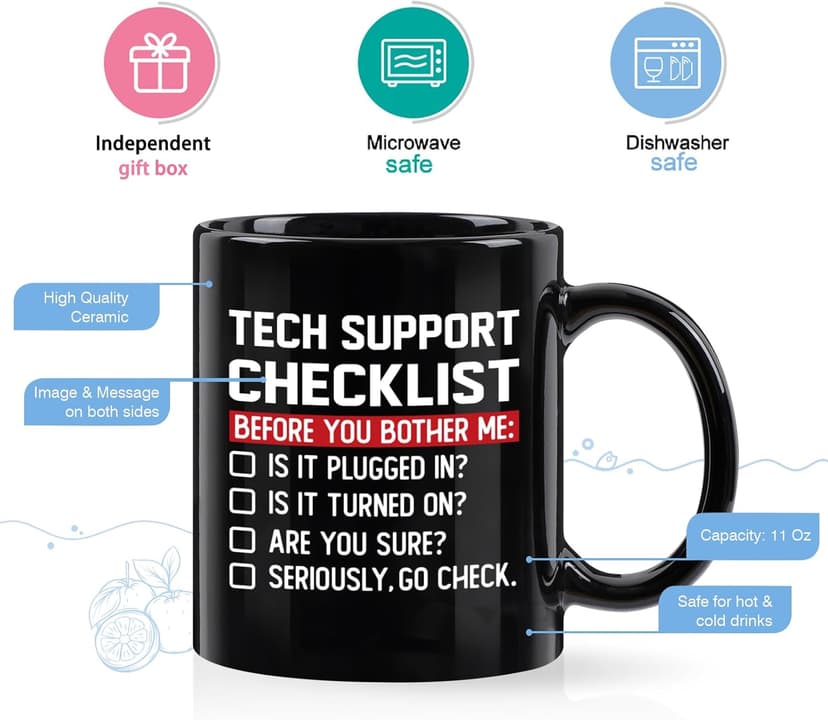 YHRJWN Tech Support Gifts Checklist Mug, Christmas Gifts for IT Tech Guys, Technicians, Programmers, Funny Gift for IT Lovers, Engineers - Computer Geek Novelty Cup Coffee Mug 11 Oz