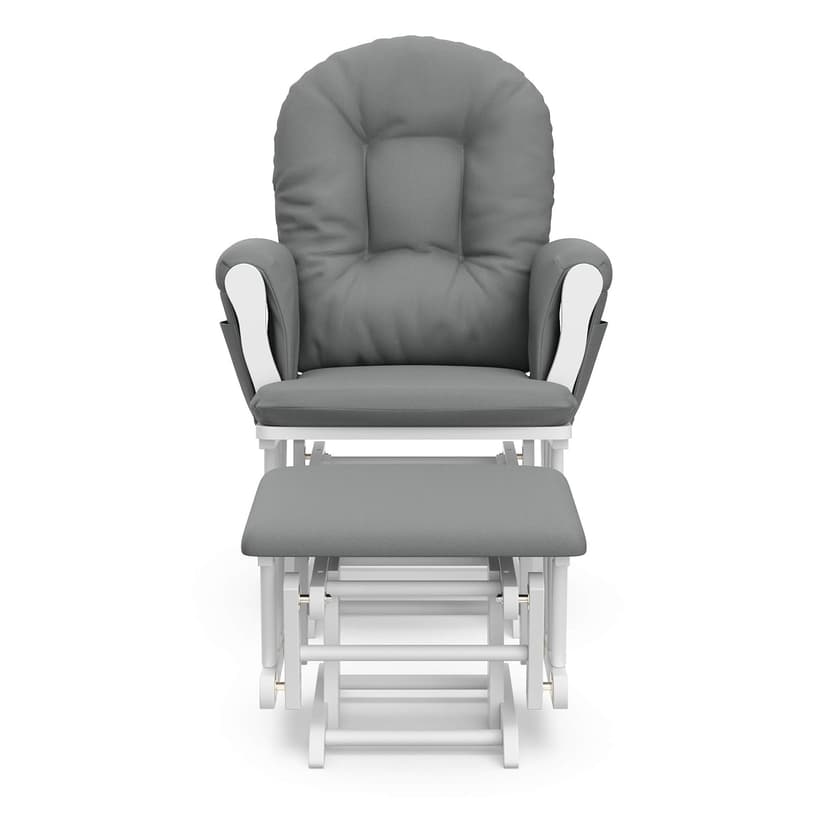 Storkcraft Premium Hoop Glider & Ottoman (White/Gray) — GREENGUARD Gold Certified Nursery Glider, Solid Wood Craftsmanship, Smooth-Gliding, Award-Winning