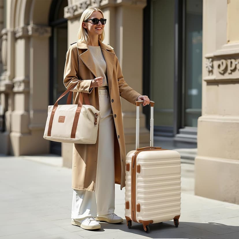 Coolife Suitcase Set 3 Piece Luggage Set Carry On Hardside Luggage with TSA Lock Spinner Wheels (White, 5 piece set)