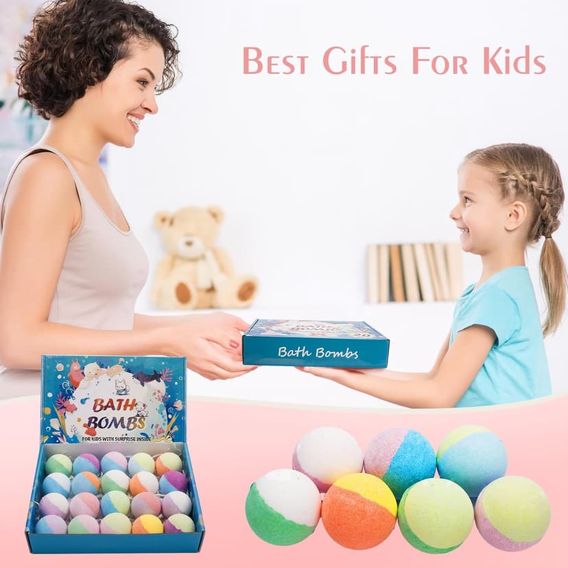 20 Pack Bath Bombs for Kids with Surprise Inside Bubble Bath Toys Organic Natural Bath Bombs Set Easter Basket Stuffers Birthday Christmas Gift for Kids 3 4 5 6 7 8 Years Old Boys Toddlers Girls B0D5Z33X94