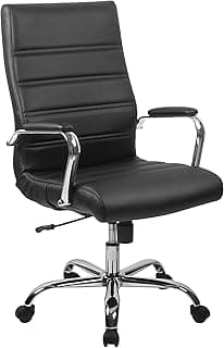Flash Furniture Whitney High-Back Swivel LeatherSoft Desk Chair with Padded Seat and Armrests, Adjustable Height Padded Office Chair, Black/Chrome