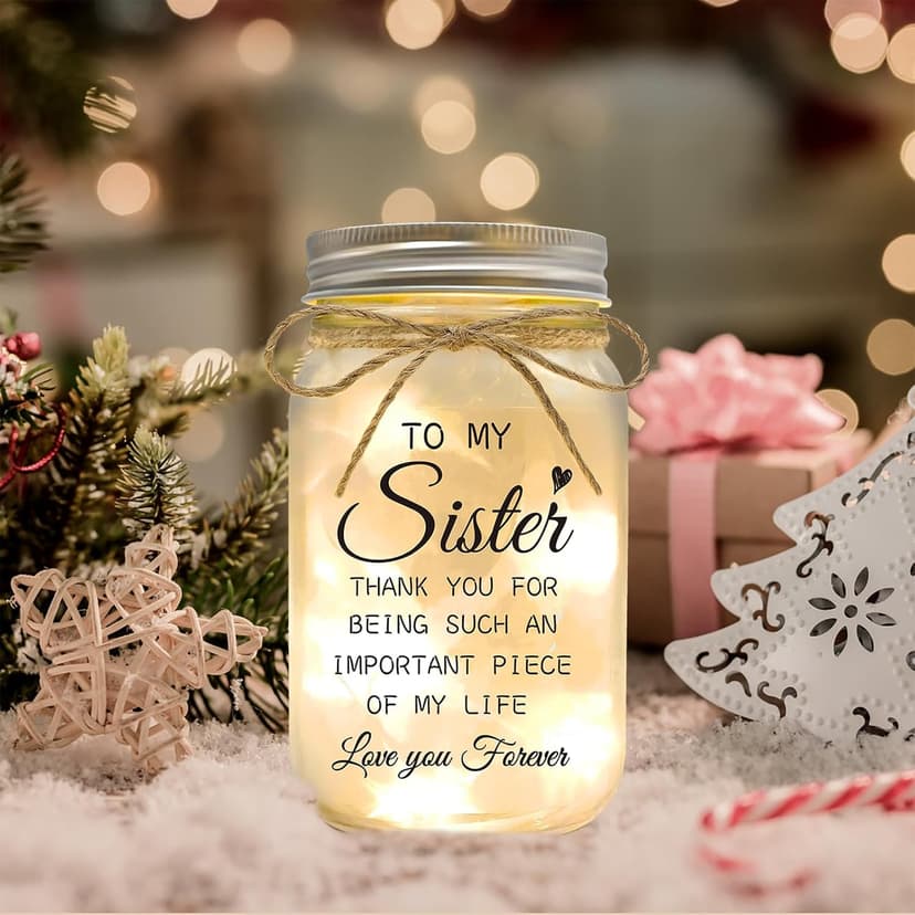 Mason Jar Night Lights with Warm Lights for Sisters, Mothers Day Valentines Day Gifts for Sister, Heartfelt Home Decor Gift Sister Gifts - Unique Sister Birthday Christmas Day Gifts Ideas B0DYV2ZL4M