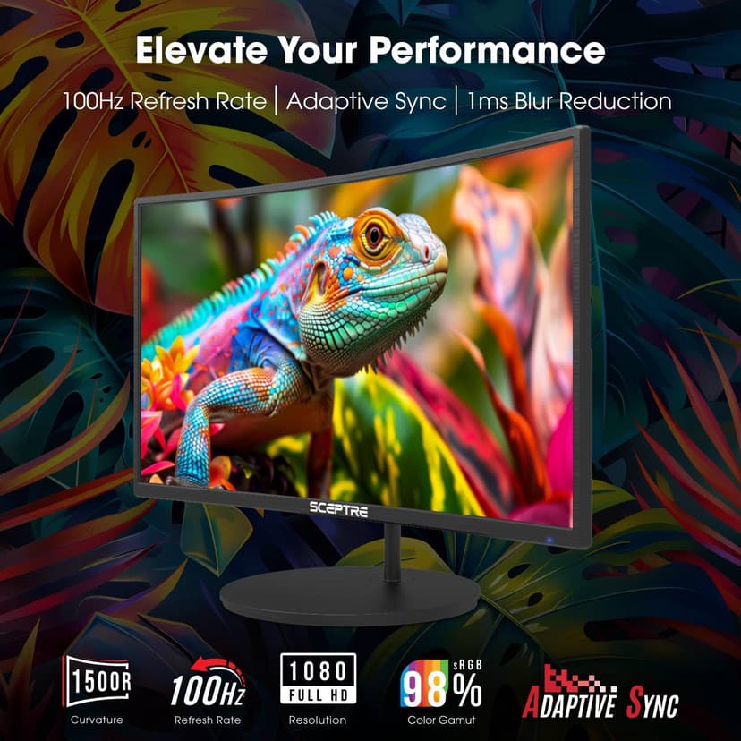 New! Sceptre Curved 27-inch Gaming Monitor 100Hz 1080p R1500 98% sRGB HDMI x2 VGA Build-in Speakers, VESA Wall Mount Machine Black 2026 (C275W-1920RN Series)