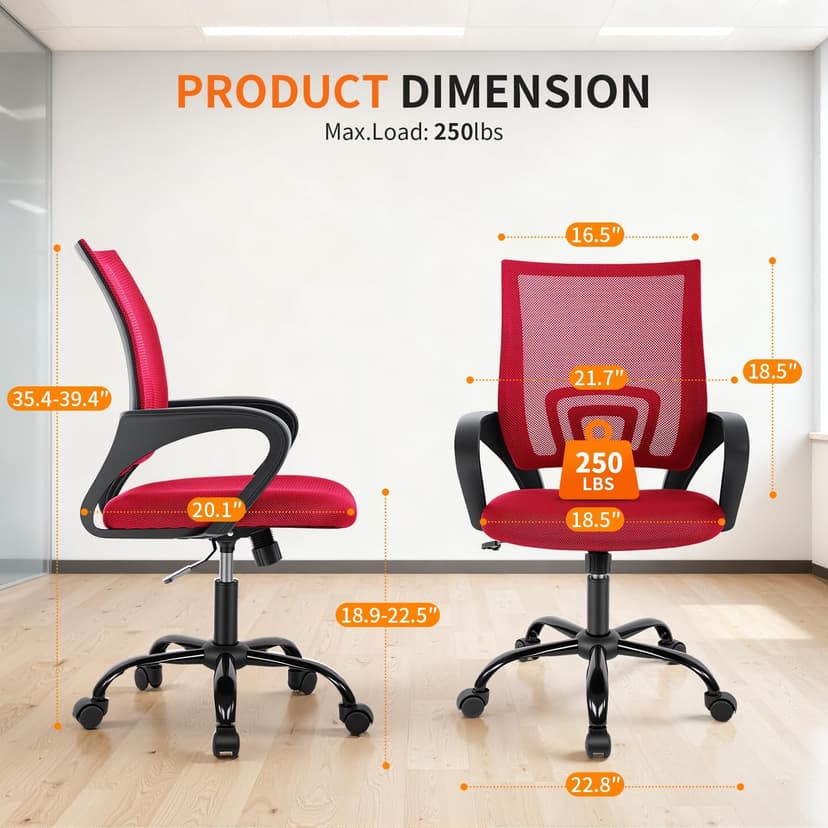 BestOffice Office Chair Ergonomic Cheap Desk Chair Mesh Computer Chair Lumbar Support Modern Executive Adjustable Stool Rolling Swivel Chair for Back Pain (Red)
