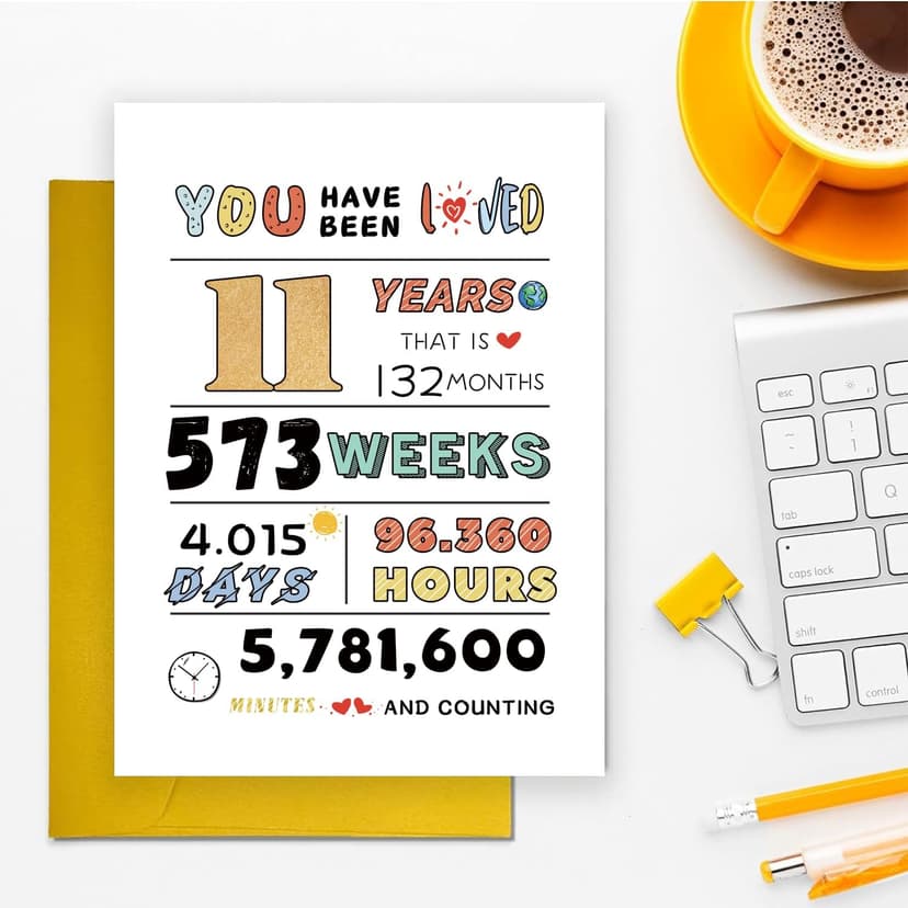 Cute 11th Birthday Card for Boys Girls, Ideal eleven Year Old Birthday Card Gift for Son Daughter Grandson Granddaughter, Happy Birthday Card for 11 Years Old Children, 11Th Birthday Decoration