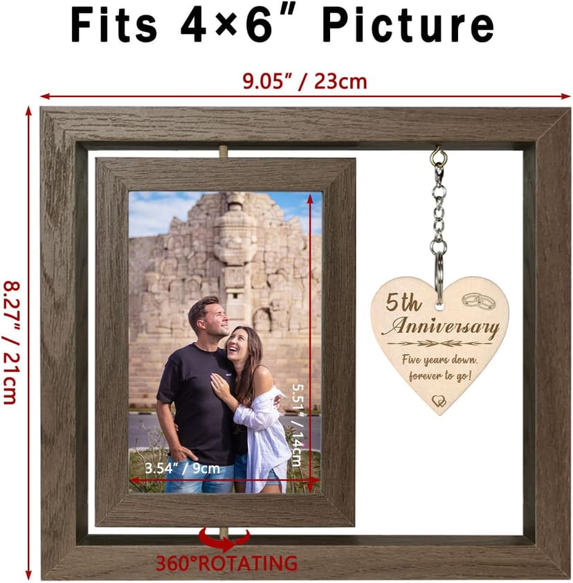 5 Year Anniversary Picture Frame Gifts for Her Him, Wood 5th Wedding Anniversary Photo Frame for Wife Men Husband, Display 2 4x6 Inch