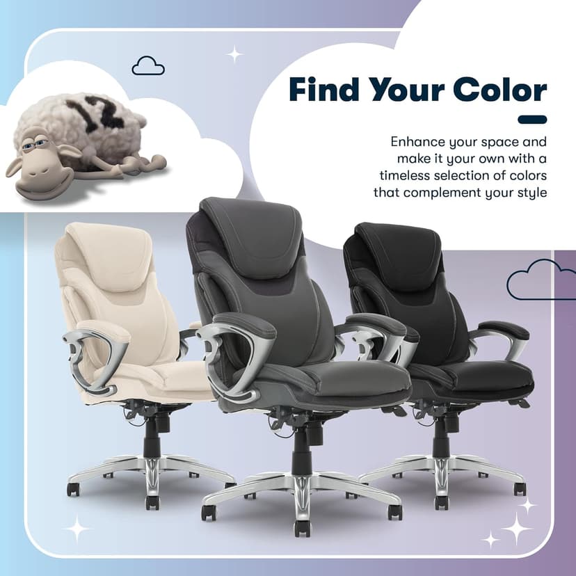 Serta Bryce Executive Office Chair - Ergonomic Computer Desk Chair with Patented AIR Lumbar Technology - Adjustable Height - Memory Foam Body Pillows - 360° Swivel Rolling Base - Bonded Leather - Gray