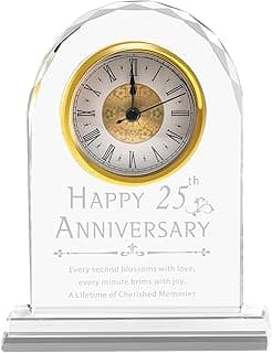 25th Anniversary Wedding Decorations - Crystal Clock & Keepsake Gifts for Couple & Parents