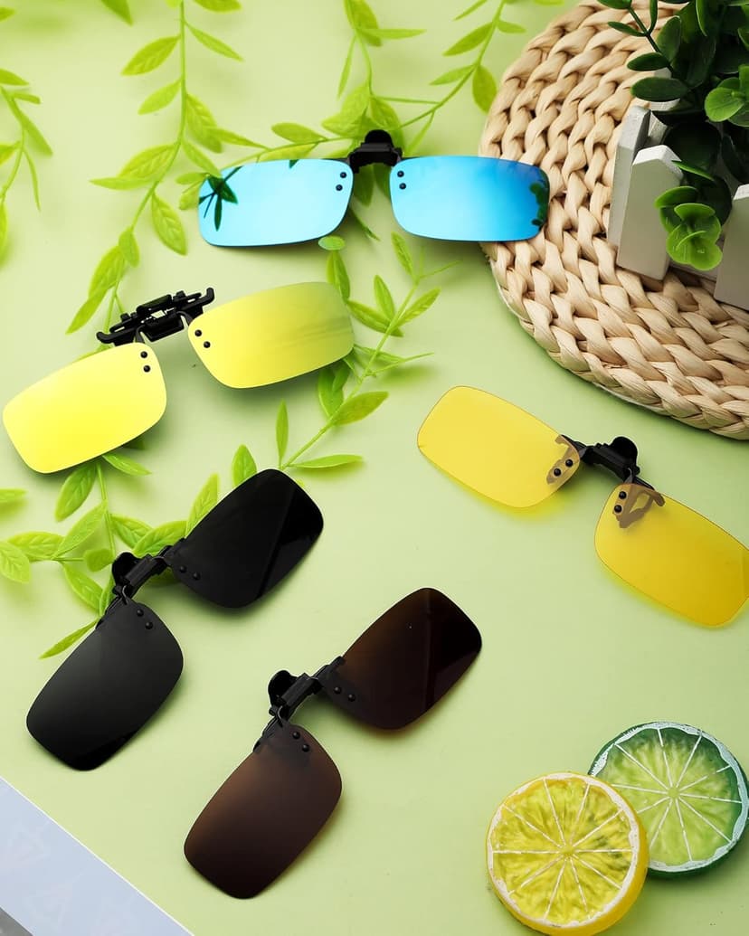 Frienda 5 Pairs Polarized Clip On Sunglasses Rimless Flip Up Anti Glare Driving Glasses