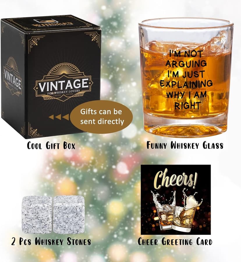 Ithmahco Funny Whiskey Glasses for Men, Bourbon Glasses Alcohol Gift for Man, Funny White Elephant Gifts Gifts for Men, Christmas Gag Gift Ideas for Him Husband Daddy Dad Coworker Boss