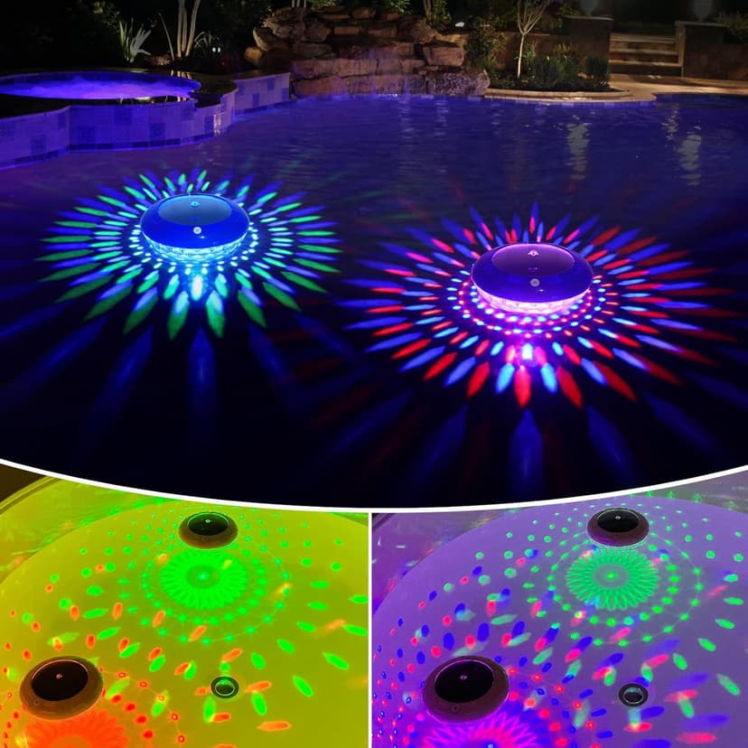 FirstE Solar Floating Pool Lights, RGB Color Changing Pool Floating Light, IP68 Waterproof LED Solar Pool Lights That Float, Hangable Auto ON Off for Above In Ground Pools Wedding Party Decoration (2)