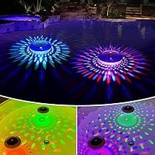FirstE Solar Floating Pool Lights, RGB Color Changing Pool Floating Light, IP68 Waterproof LED Solar Pool Lights That Float, Hangable Auto ON Off for Above In Ground Pools Wedding Party Decoration (2)