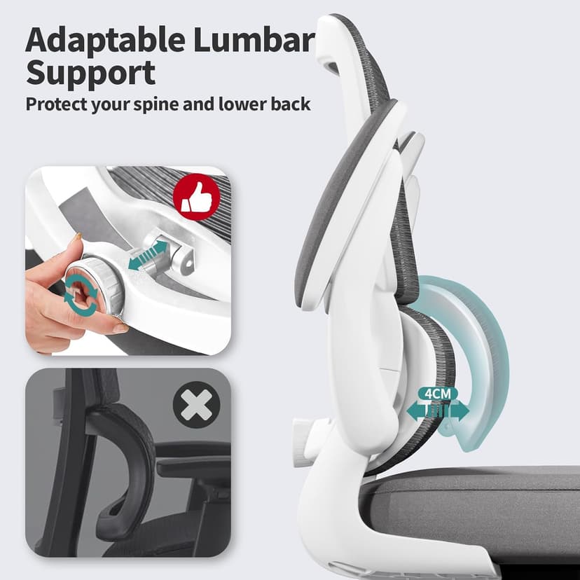 TRALT Office Chair - Ergonomic Desk Chair with Adjustable Lumbar Support, Mesh Computer Chair, Executive Chairs for Home Office Comfortable Lumbar Support (White)