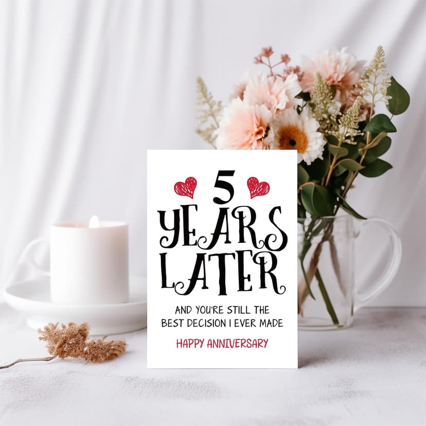 Romantic 5 Years Anniversary Card for Husband Wife, Sweet 5th Wedding Anniversary for Couple, Idea Five Years Wedding Card Gift for Him Her, 5th Wedding Anniversary Card, 5 Years Anniversay Decor