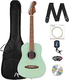 Fender California Standard Redondo Mini Acoustic Guitar - Surf Green Bundle with Gig Bag, Tuner, Strap, Strings, Picks, and Austin Bazaar Instructional DVD