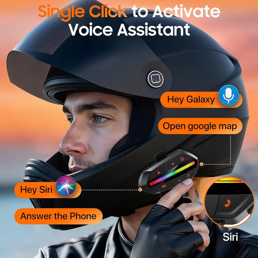 Motorcycle Bluetooth Headset, Bluetooth 5.3 Helmet Speakers with Loud Sound, RGB Lights & 1000mAh Battery, Noise Cancelling Helmet Bluetooth Headset for Drivers, IPX6 Waterproof Motorcycle Headphones