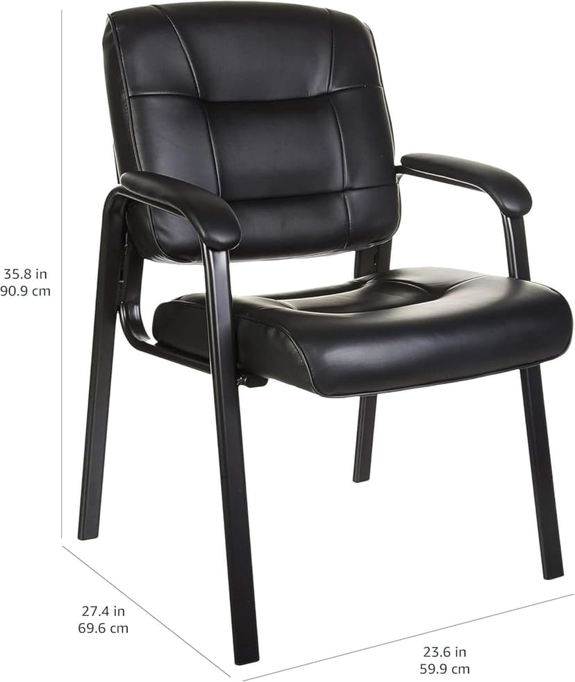 Amazon Basics Classic Faux Leather Office Desk Chair with Armrests, Metal Frame, Black, 27.4D x 23.6W x 35.8H in