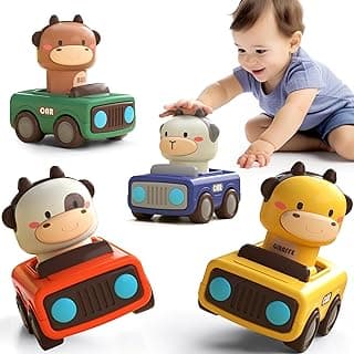 Infant Play Vehicle Set, Push Go Friction Car, Montessori Toy for 6-9-12-18 Months, 1st Birthday Gifts for 1-2 Years Old Girl iPlay, iLearn Baby Press to Go Car Toys for Toddlers 1-3, 1 Yr Old Boy Gift B0BTBV51KY