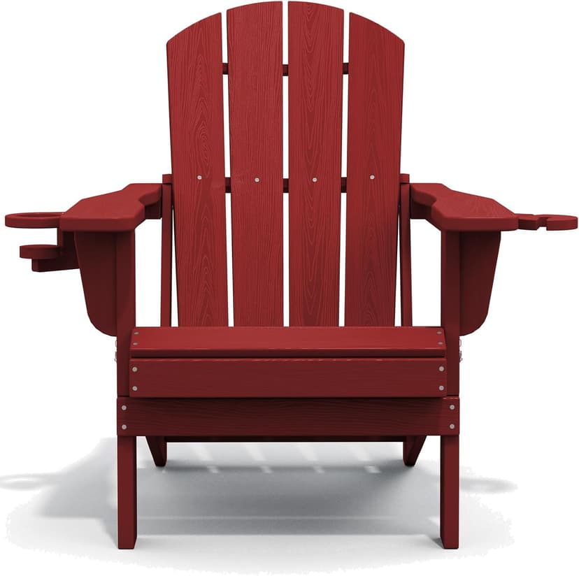 SERWALL Adirondack Chair with Cup Holders - Composite Adirondack Chairs Set of 2 HDPE Outdoor Chairs All Weather Use- Dark Red