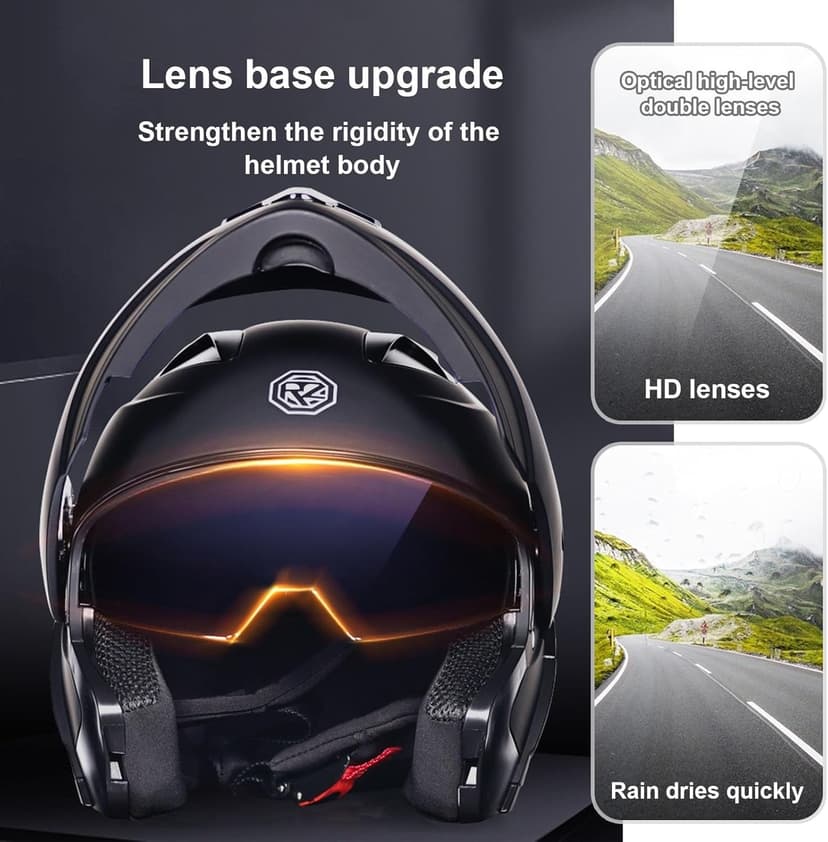 Bluetooth Modular Motorcycle Helmet DOT Approved Full Face Flip up Anti-Fog Double Visor Helmet Street Bike Helmet Built-in Dual Speaker with Microphone