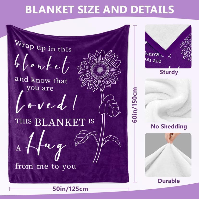 Get Well Gifts for Women After Surgery - Hug Blanket - Thinking of You Gift for Mom Friend Sister - Feel Better Inspirational Gifts for Women - Get Well Soon Gift - Purple Sunflower Blanket 50"x60"