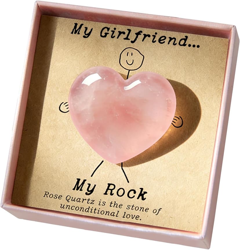 Gift for Girlfriend – My Rock Rose Quartz Heart Pocket Hug, Natural Crystal Love Stone Keepsake with Message Card & Gift Box, Love Gift from Boyfriend B0GG9PQF8Y