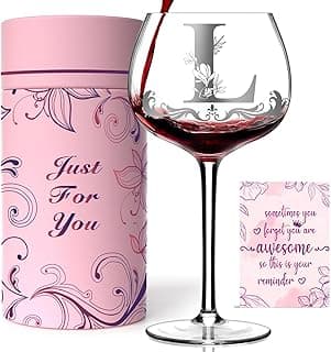 Personalized Monogram Gifts for Women - Customized Initial A-Z Wine Glass, Unique Christmas Birthday Gifts for Her, Mom, Wife, Sister, Daughter, Friend (Letter L)