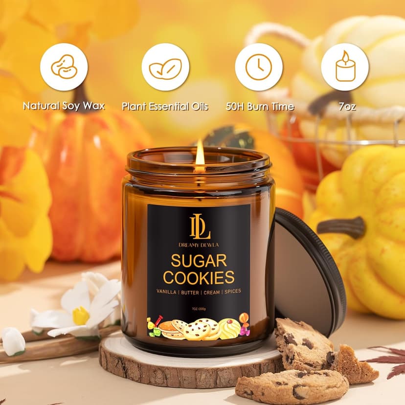 Fall Winter Candle | Sugar Cookies Scented Candle - Thanksgiving Home Decor, 7oz Winter Soy Candles with 50hr Burn Time, Holiday Thanksgiving Christmas Gifts for Women Men