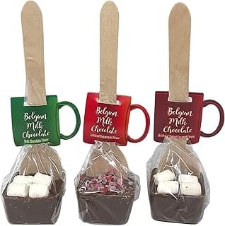 Belgian Milk Chocolate Spoons Individually Wrapped with Mini Dehydrated Marshmallows, Storckingt Stuffers, Pack of 3