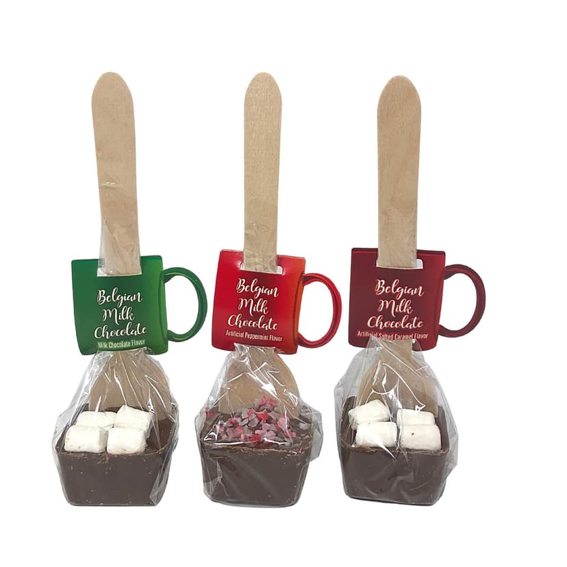 Belgian Milk Chocolate Spoons Individually Wrapped with Mini Dehydrated Marshmallows, Storckingt Stuffers, Pack of 3