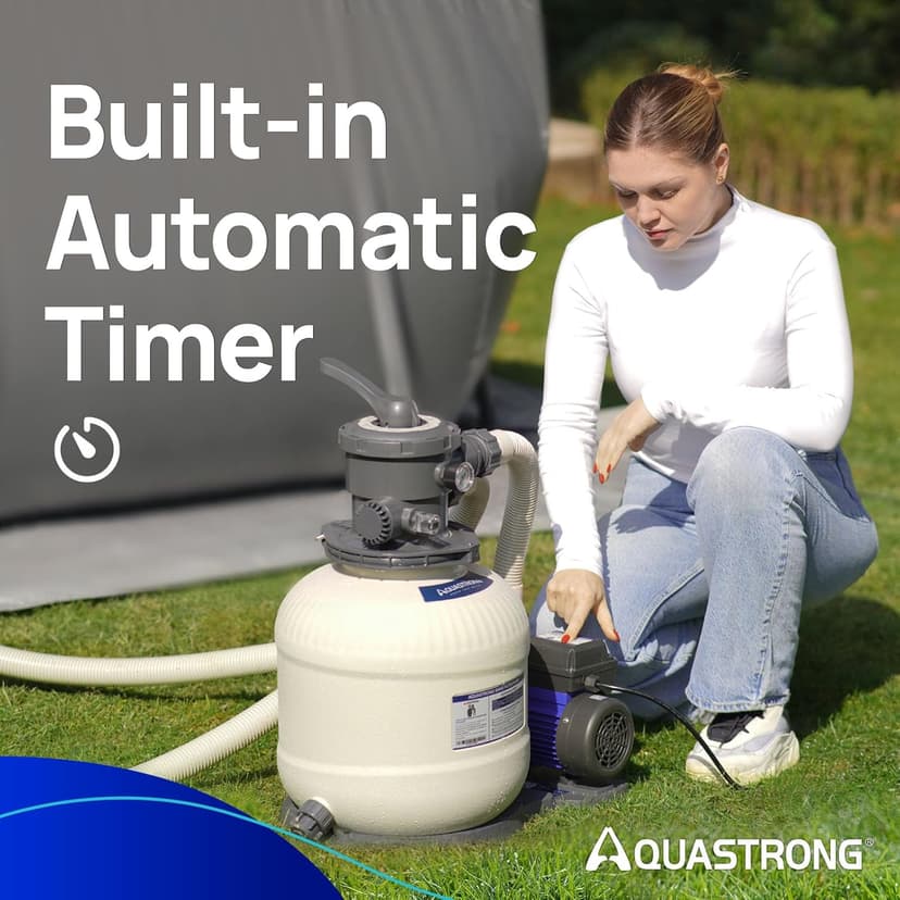 AQUASTRONG Sand Filter Pump for Above Ground Pool, Pool Pumps Above Ground,Pool Sand Filter with 6-Way Valve,Improved Circulation and Filtration, 12in, 1/2HP 2500 GPH with Timer