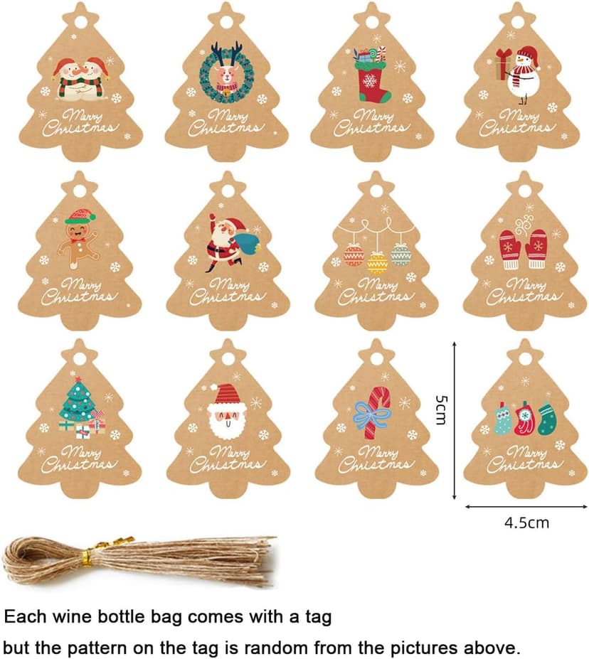 4pcs Christmas Wine Bottle Bags Burlap Wine Bottle Gift Bags with Drawstring, Reusable Santa Claus, Snowman & Reindeer Drawstring Covers for Xmas New Year Party Table Decoration