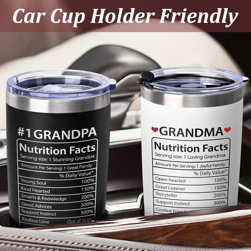 Lifecapido Gifts for Grandparents, 20oz Nutrition Facts Grandma Grandpa Tumbler Set, Grandparents Christmas Birthday Mothers Day Fathers Day Announcement Gifts for Grandma and Grandpa