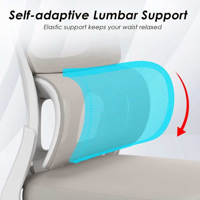 Soohow Office Chair, Mesh Ergonomic Office Chair with Lumbar Support, Comfy Computer Desk Chair with Flip Armrest Rolling Wheels for Home Study Room Office, White & Khaki