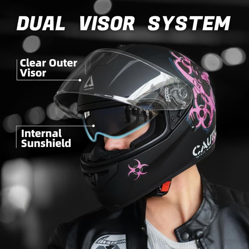 TRIANGLE Full Face Motorcycle Helmet Dual Visor Helmets for Adult Men and Women with Smoked Sunshield DOT Approved