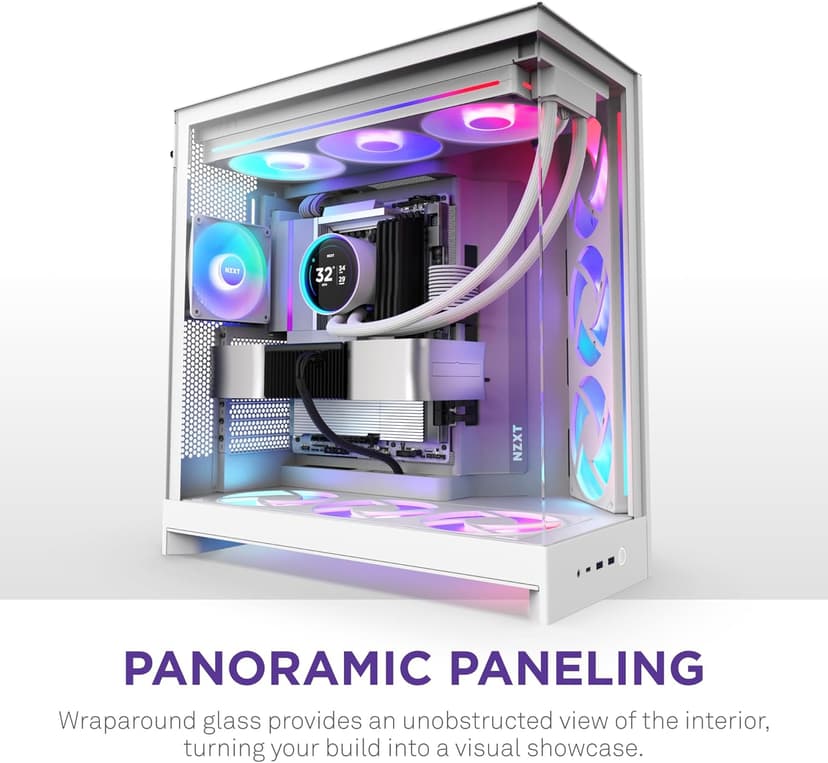NZXT H9 Flow RGB (2025) – Large Dual-Chamber ATX Mid-Tower Airflow PC Case – Includes 1 x 420mm RGB Fan Unit & 1 x 120mm Fan – 420mm Radiator Support – Tempered Glass – Back-Connect Ready – White