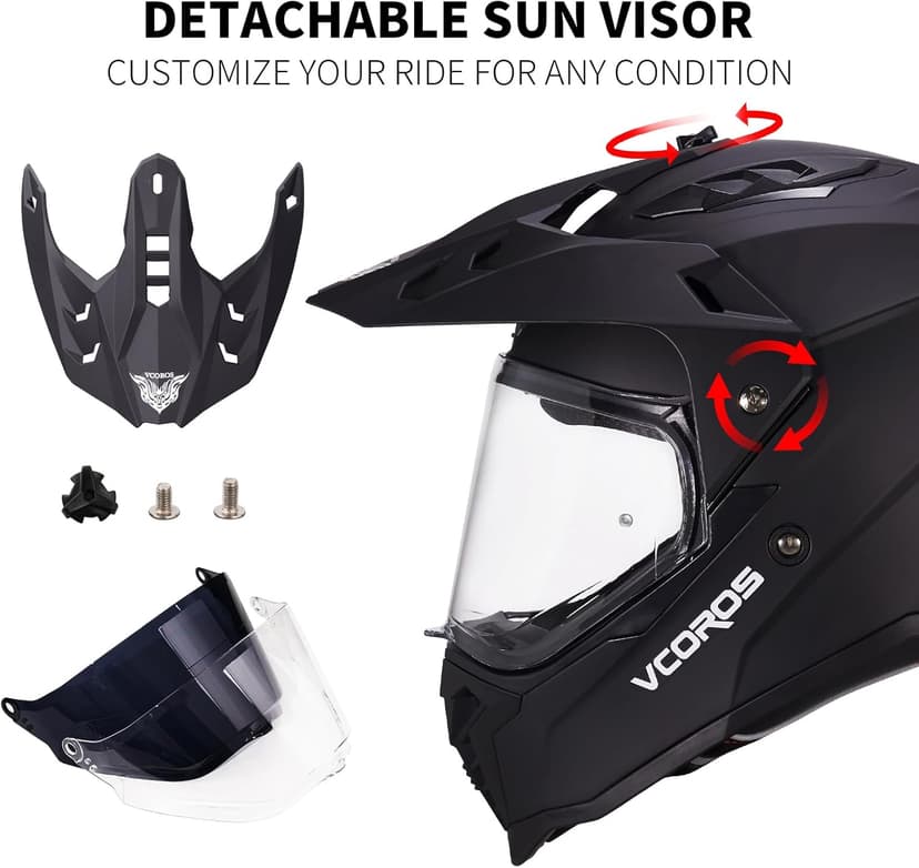 VCOROS Adventure Motorcycle Helmet VS-908 with Visor ATV Dirt Bike Off Road Motocross Full Face Helmet for Adults DOT Approved