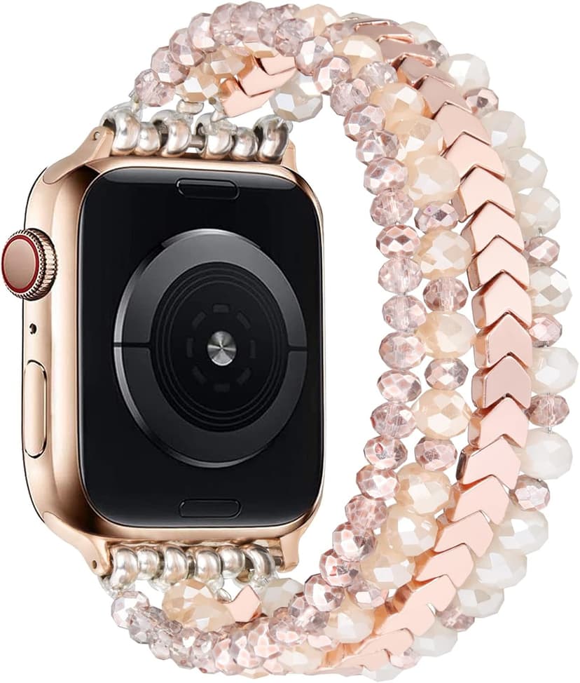 MOFREE Beaded Bracelet Compatible with Apple Watch Band 38mm/40mm/41mm/42mm, Fashion Elastic Stretch Women Bands for iWatch Series 11/10/9/8/7/SE/6/5/4/3/2/1 iPhone Watch Strap Bands Rose Gold