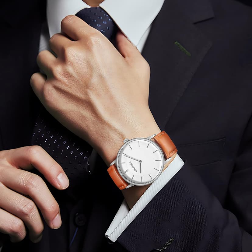 HOLSTOUR Watches for Mens Minimalist Fashion Business Wrist Watch Analog with Leather Strap