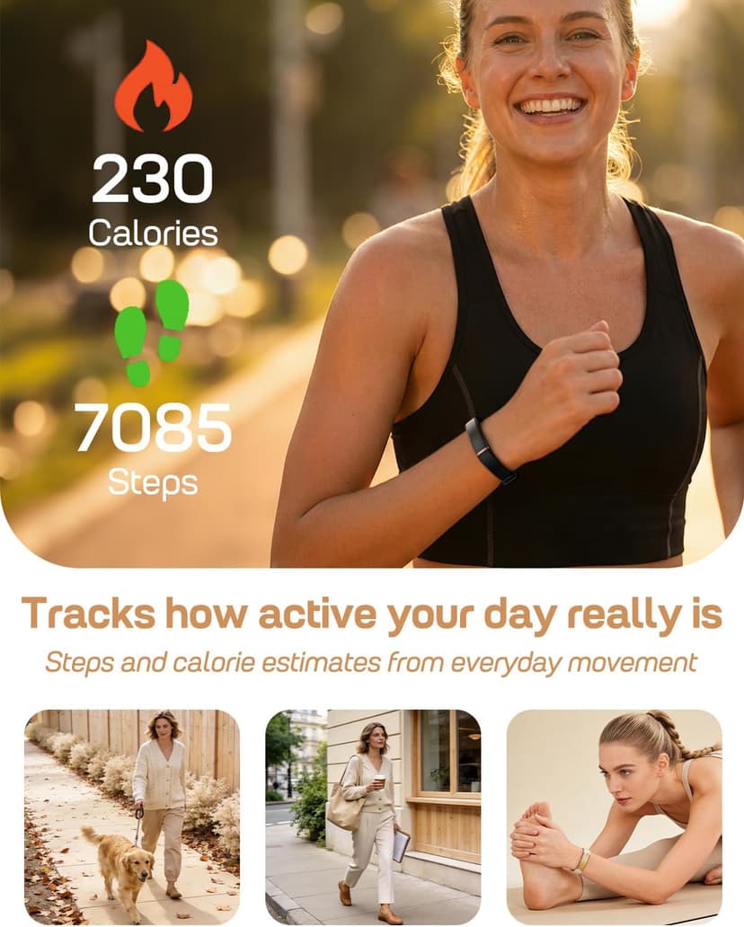 FITVII Screenless Fitness Tracker for Women Men, Health and Fitness Wearable with 24/7 Heart Rate, Blood Pressure and HRV Sleep Monitor, Subscription Free Activity Tracker for Android & iPhone