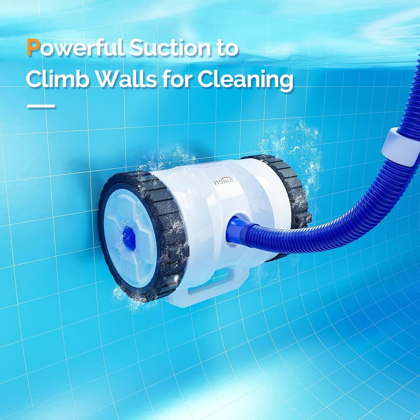 (2025 Upgrade) VINGLI Automatic Suction-Side Pool Vacuum Cleaner, Powerful Wall-Climbing Sweeper for Inground Pools, Includes 39.6ft Tangle-Free Hose (Blue&White)