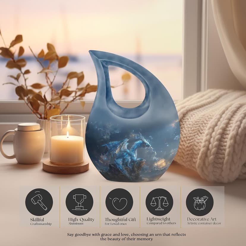 Blue Dragon Keepsake Urn for Ashes for Men, Drop Funeral Tiny & Cremation Urns for Human Ashes, Handcrafted Sympathy Gift for Loss of Family, Burial Cremains Containers (3 Inch) B0FFTCVPGZ