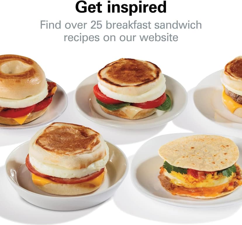 Perfect for English Muffins, Croissants, Mini Waffles | Customizable & Fast | PFAS-Free | Silver | 25475MN Hamilton Beach Breakfast Sandwich Maker with Egg Cooker Ring B00BTIUYOO