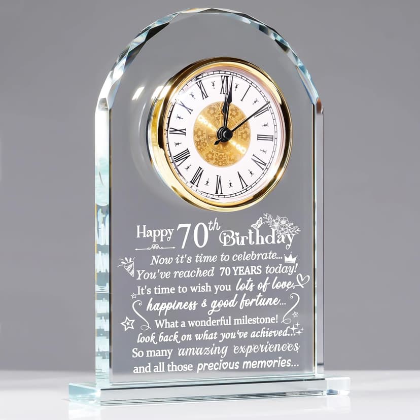 Ornalrist Happy 70th Birthday Glass Clock Gifts for Women, Men - 70 Year Old Birthday Keepsake for Mom, Dad, Parents Home Decor (8.3'' Gift Boxed)