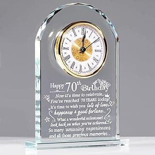 Ornalrist Happy 70th Birthday Glass Clock Gifts for Women, Men - 70 Year Old Birthday Keepsake for Mom, Dad, Parents Home Decor (8.3'' Gift Boxed)
