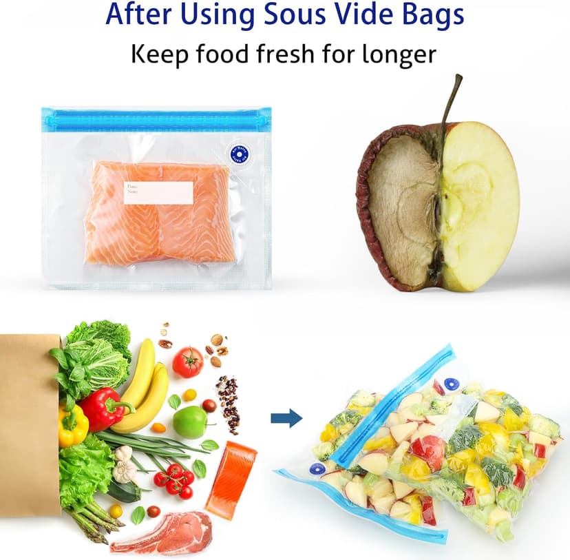 Reusable BPA Free Vacuum Sealer Bags (8.5 * 8.5in), 31 Pcs (24 Pcs Vacuum Zipper Bag & 2 Seal Clips & 5 Air Valves), Plastic, Clear, Double Zipper Seal, Microwaveable, Food Storage, Cooking