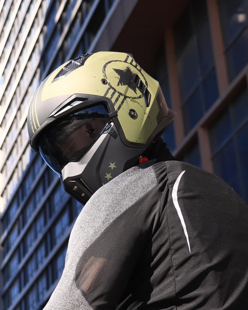 ILM Open Face Motorcycle 3/4 Half Helmet for Men and Women, Vintage Retro Helmet with Visor for Moped ATV Cruiser Scooter DOT Model Z302(Army Green,X-Large)